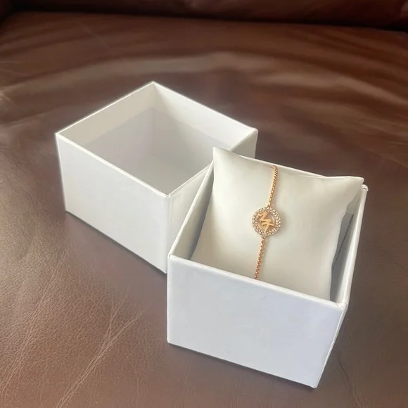 MICHAEL KORS Rose Gold Pave Logo Charm Slider Bracelet MKJ7321791 MKJ7321 NIB - Picture 2 of 6